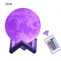 15 cm moon lamp lit purple on its stand, with remote control